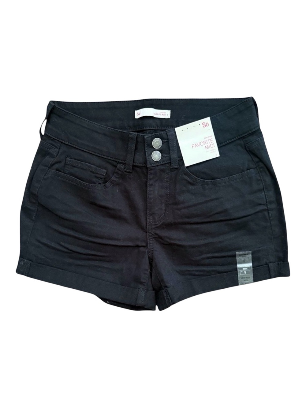 SO Black Low Rise Shorts NWT 5 Juniors Favorite Midi Stretch Twill Cuffed Y2K